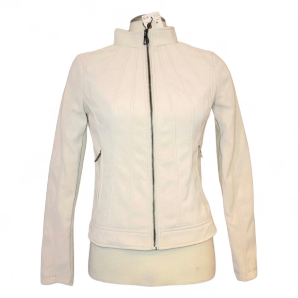 Desigual | White, Faux Leather, Fitted Biker Jacket